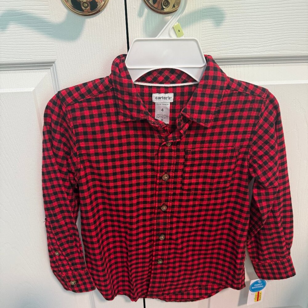 Carters red gingham button down shirt kids 4T